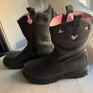 Dr. Martens Black and Pink Heart Zip Ankle Boots
